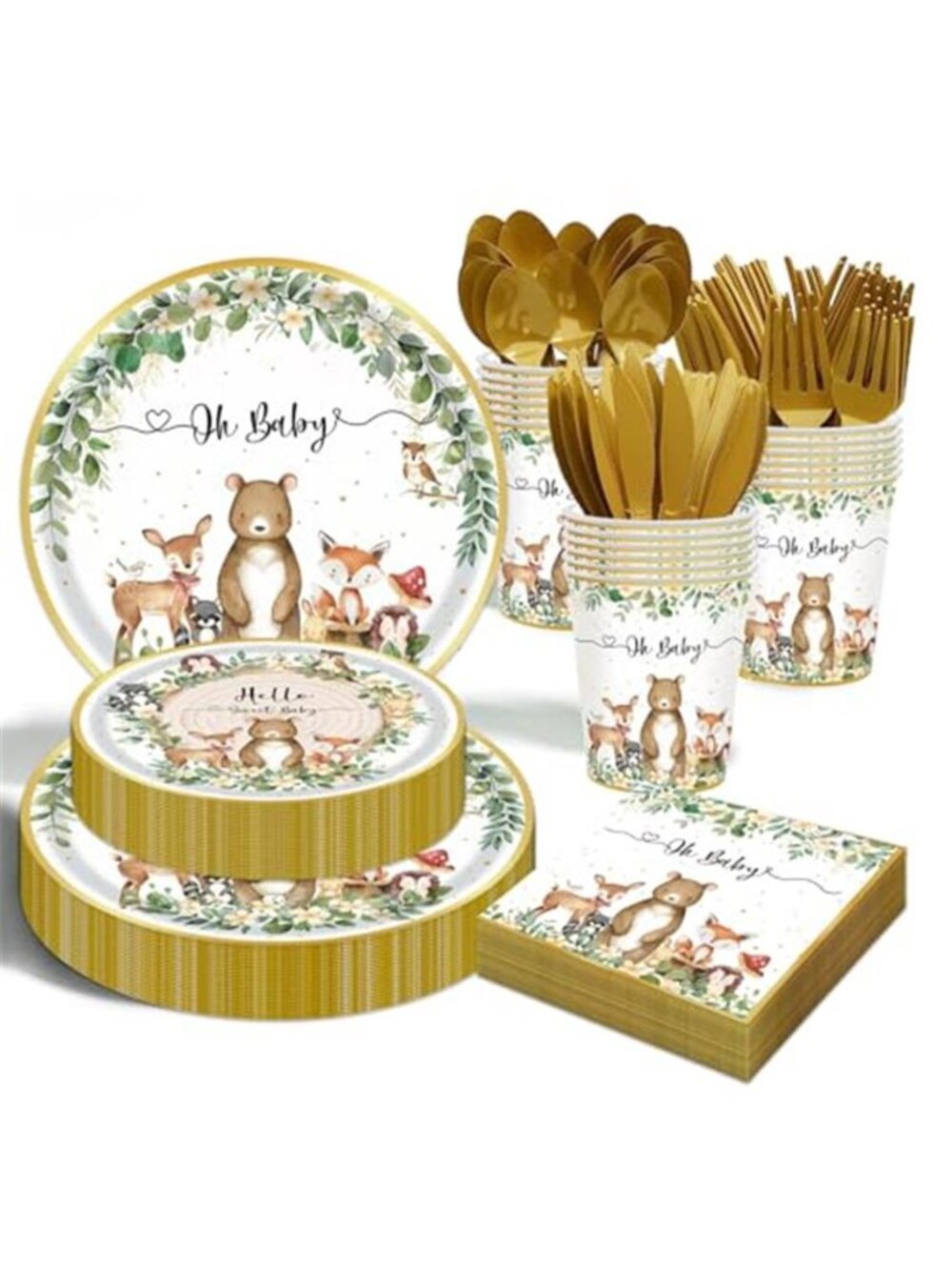 Woodland Baby Shower Plates Napkins Cups Safari Animal Party Tableware Set